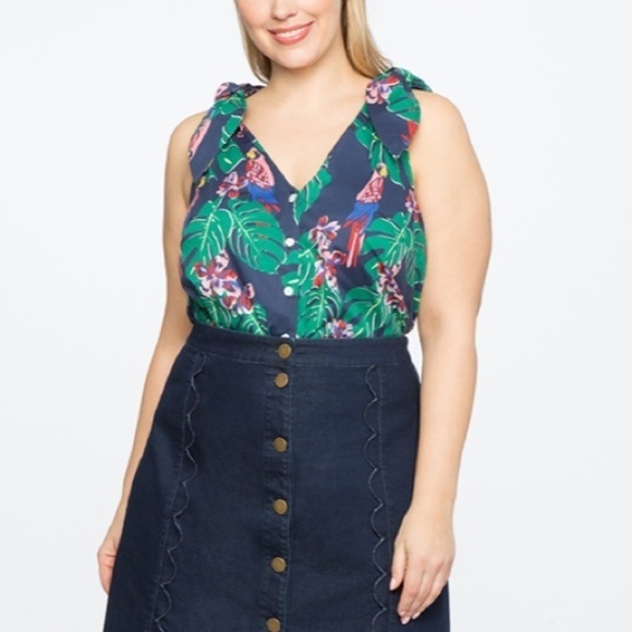 Draper James x Eloquii parrot print shoulder tie sleeveless top NWT - Picture 1 of 9